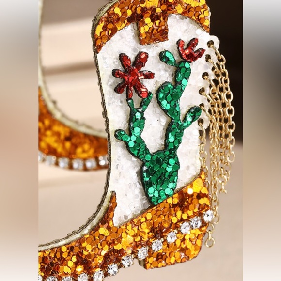 Glitter Cactus Boot Earrings - Picture 4 of 15